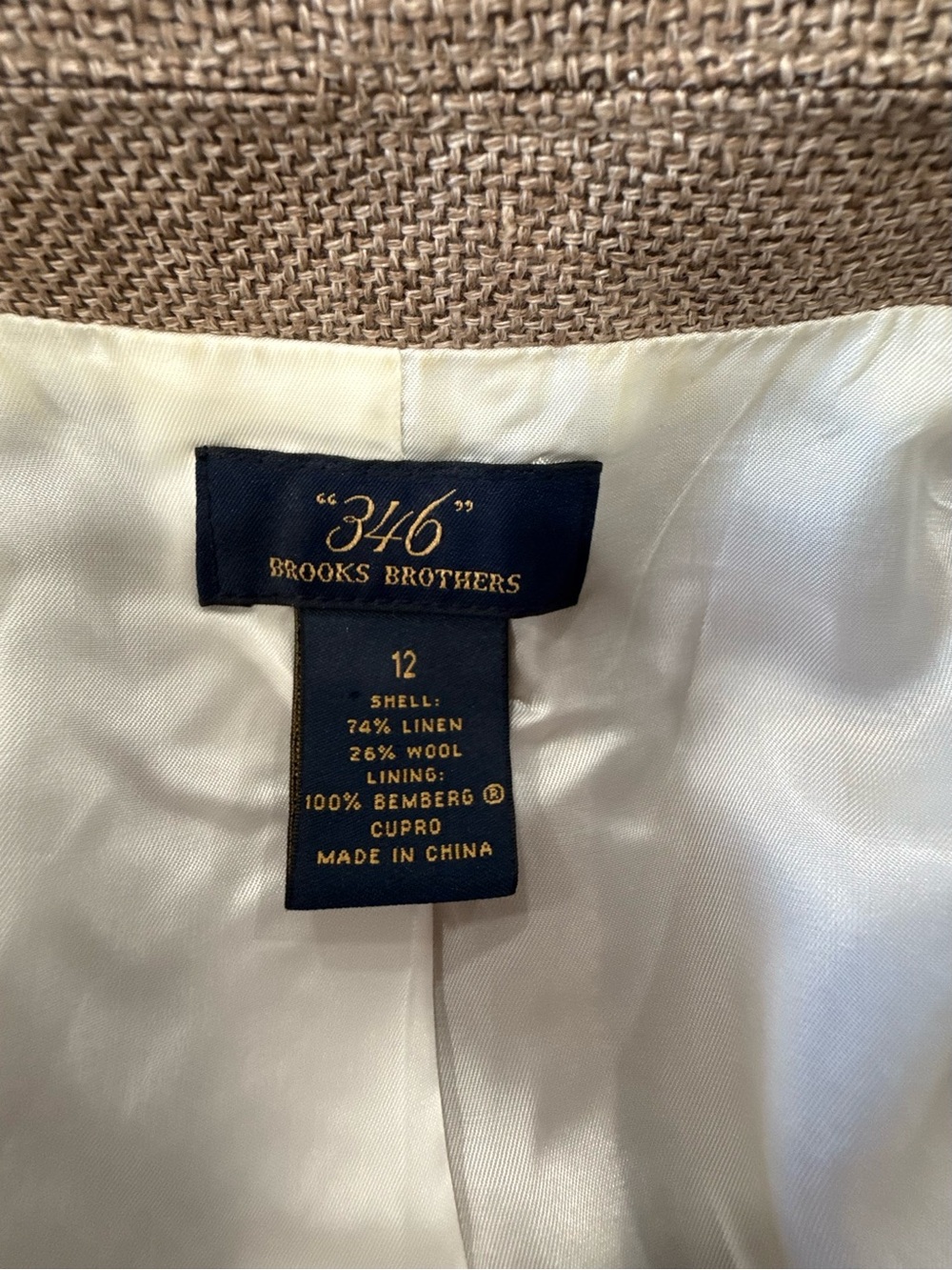 Brooks Brothers 346 Women's Beige White Linen Wool 3-Button Lined Blazer Size 12 - Picture 7 of 7